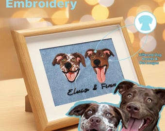 Custom Embroidered Pet Portrait:Personalized Dog & Cat Memorial Keepsake,Custom Dog Gifts,Embroidered Personalized Cat Frame With Photo Name