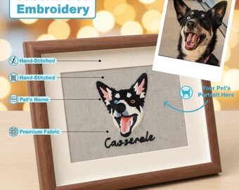 Custom Embroidered Pet Portrait:Personalized Dog & Cat Memorial Keepsake,Custom Dog Gifts,Embroidered Personalized Cat Frame With Photo Name