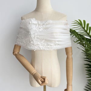 Pailletten Blumenspitze Schal Wrap Tüll mit Schnürung zurück, weg von der Schulter Braut Abdeckung, Spitze Schulter Cape, romantisches Top Bolero Cape