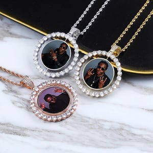 Customized Big Circle Photo Pendant, Personalized round Couple picture Necklace, Iced Out Hip Hop Jewellery, Christmas Gift, Birthday Gift