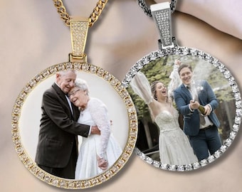 Collier photo à pendentif diamant personnalisé, collier photo personnalisé, bijoux hip hop en zircone glacée, cadeau commémoratif pour anniversaire/Noël
