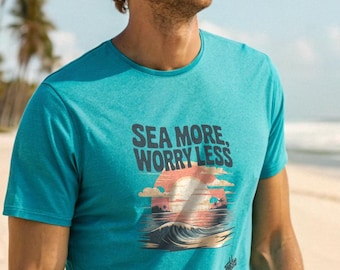 Vintage-Style Beach T-Shirt: Sea More, Worry Less - Coastal Graphic Tee, Top Selling T Shirts, Beach Shirt, Trending Now, Funny T Shirt