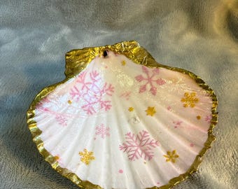 Handgefertigte Muschel Ring Schale, Schmuckschale, Ornament - pink Schneeflocken