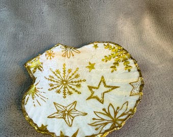 Handgefertigte Muschelschale, Ringschale, Schmuckschale, Verzierung - Goldsterne