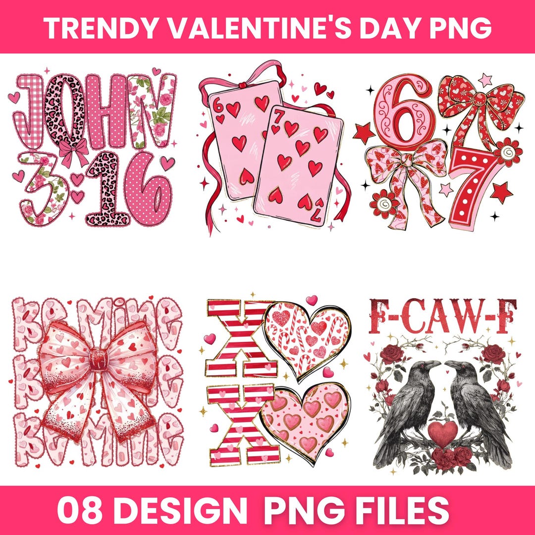 Valentine Png Bundle, Faux Yarn PNG, Crochet Heart Png, Coquette Bow ...