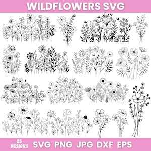 Wildblumen SVG-Bundle, Blumenwiese geschnitten, Wildblumen Png, Wildblumen Clipart, Botanischer Garten Png, Sofort Download