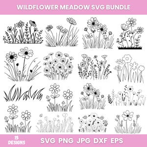 Wildblumen WieseSvg Png-Bundle, Blumen geschnitten, Wildblumen Png, Wildblumen Clipart, Botanischer Garten, Sofort Download