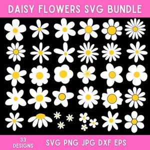 Daisy Flower SVG Bundle: Floral Clipart, Retro Flowers (Digital Download)