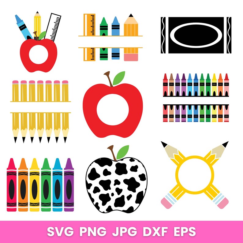 Crayon Split Monogram SVG Bundle: Teacher & School Cricut Cut Files ...