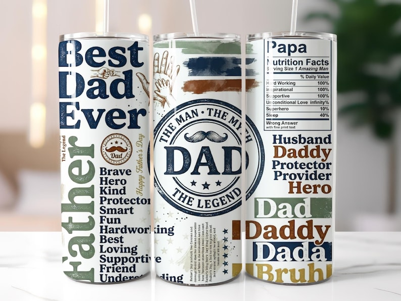 Fathers Day Tumbler Wrap PNG, Best Dad Ever 20oz Skinny Tumbler ...