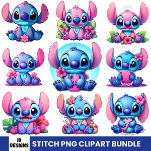 Stitch PNG Clipart Bundle: Lilo and Stitch, Floral Designs (Digital Download