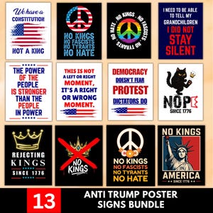 Paquete de carteles de protesta anti-Trump, carteles del Día de No a los Reyes, carteles anti-Trump, archivos imprimibles, cartel para mitin de activistas políticos, descarga digital.