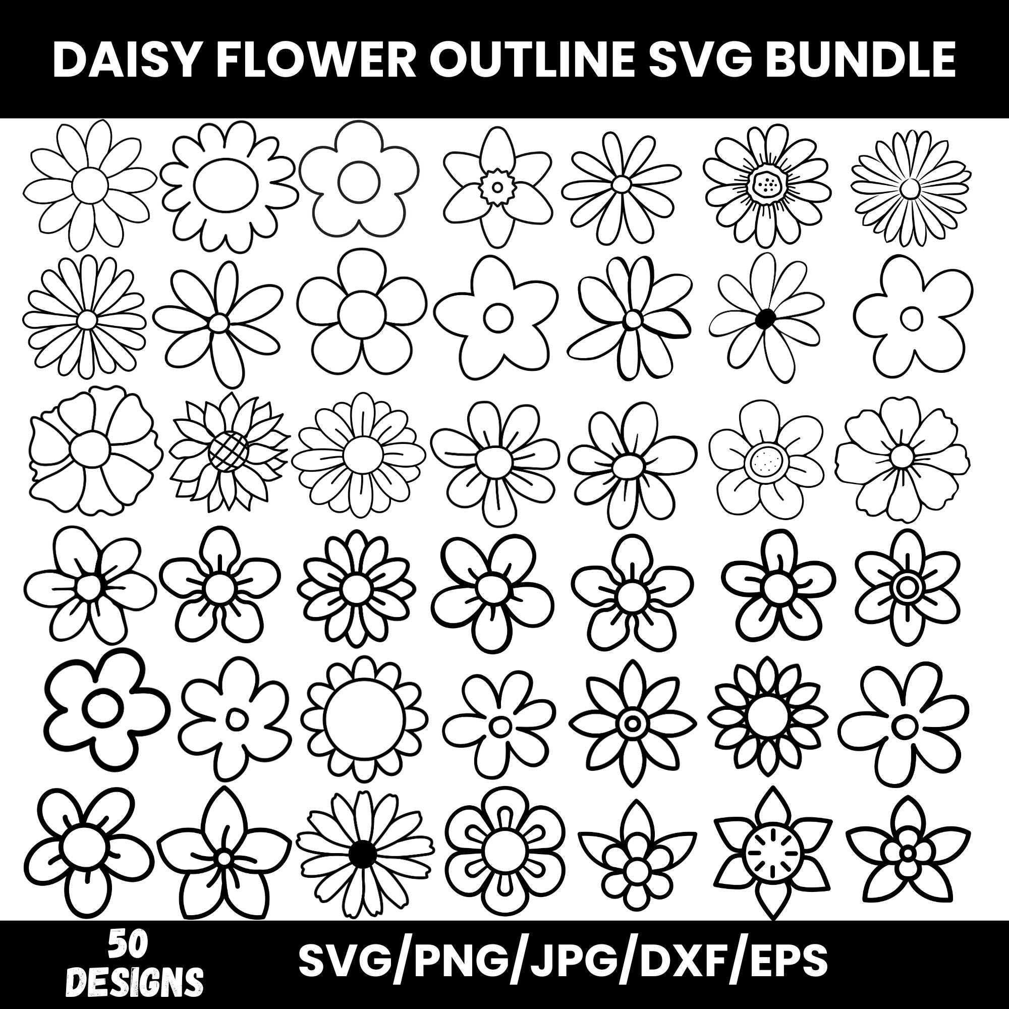 Daisy Flower Outline SVG Bundle: Floral Clipart (digital Download) - Etsy