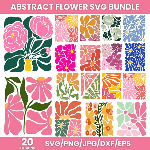 Abstract Flower SVG Bundle: Retro Floral Designs (digital Download