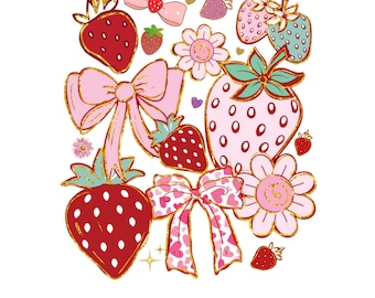 Retro Strawberry Coquette Png, Preppy Strawberries Png, Strawberry Festival Png, Floral Strawberry Shirt Png, Sublimation Design, Strawberry