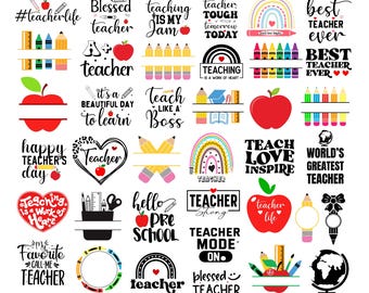 Lärar-SVG-paket: 45 designer för skolstart (digital nedladdning)