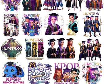 Kpop Demon Hunter卒業PNGバンドル、ちびKpop卒業PNG、2026年卒業生クリップアート、かわいいKpop昇華PNGバンドル