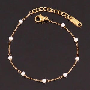 Faux Pearl Dainty Bead Chain 18k Gold Plated Stainless Steel Bracelet
