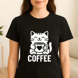Cute Cat Coffee Unisex T-Shirt, Coffee Lover Gift, Cat Lover Tee, Cozy Style, Funny Cat Shirt