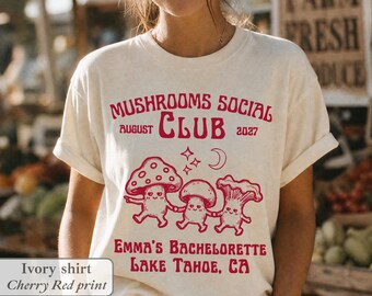 Mushrooms Social Club Bachelorette Shirt Fairy Retro Cottagecore Cabin Hiking Witchy Forestcore Spooky Tee