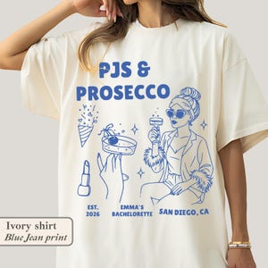PJs and Prosecco Bachelorette Party Shirt: Girls Night In Slumber Party Tee