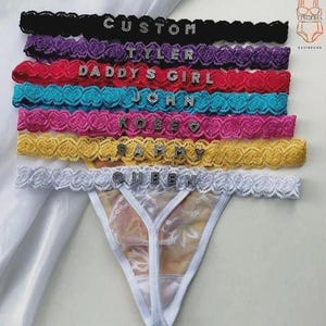 Gepersonaliseerde string met strass steentjes: aangepaste naam lingerie, romantisch cadeau