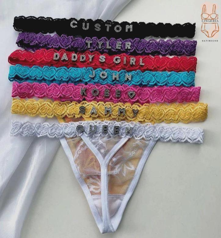 Personalized Rhinestone Thong: Custom Name Lingerie, Romantic Gift