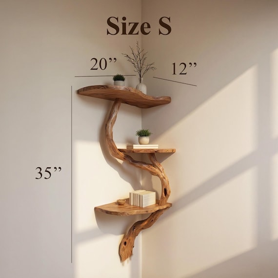 手作りの流木コーナー本棚：壁掛け用木の枝棚 - Etsy 日本