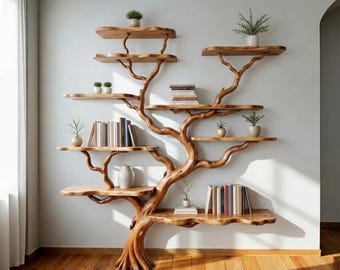 Estante flotante de madera flotante, arte hecho a mano, pieza única, madera maciza recuperada con borde natural, estantería para libros.
