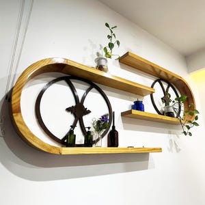 Curved wood shelf floating shelves on wall art solid wood bookshelf unique handmade furniture