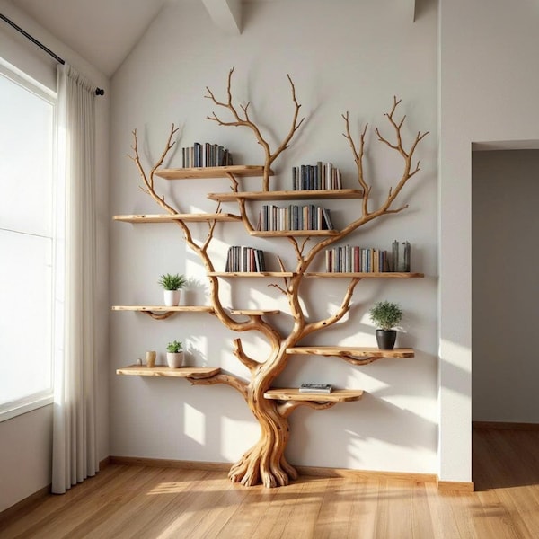 Boomtak vloer boekenplank handgemaakte massief houten zwevende plank kunst wandmontage boekenplank decor thuis