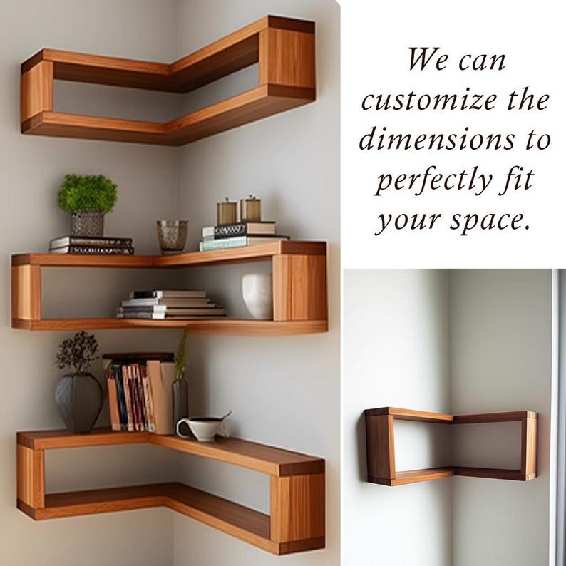 Solid Wood Floating Corner Shelf: Wall Mount Plant Stand - Etsy