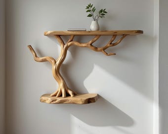Handmade Tree Branch Bookshelf: Floating Wall Mount, Unique Wood Decor