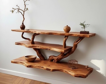 Tree branch floating bookshelf art handmade furniture book shelves decor live edge wood bookshelves kids book shelf wall mounted