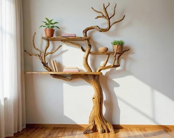 Handmade Tree Branch Bookshelf: Natural Wood Floating Wall Shelf