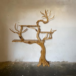 Tree branch bookshelves solid wood live edge floating shelf on wall floor bookshelves driftwood sculpture art