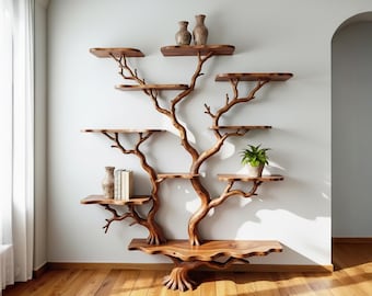 Tree book shelf driftwood tree branch floating shelves handmade solid wood wall mount bookshelf furniture