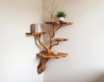 木の枝の壁棚、フローティング本棚、無垢材の流木、壁掛け棚、ユニーク