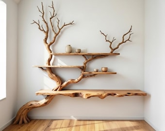 Baum Zweig Boden Bücherregal Ecke Wandregal leben Kante Massivholz Regale an der Wand Kunst handgefertigte Möbel