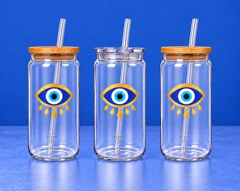Evil Eye Tumbler Cup | 16 oz Acrylic Tumbler Cup (Clear or Bamboo Lid)