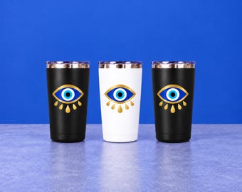 Evil Eye Tumbler Cup | 20 oz Stainless Steel Insulated Tumbler Cup (Black or White)