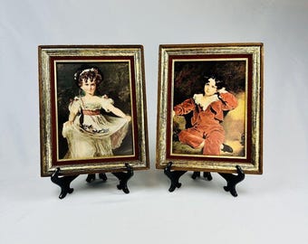 Vintage Wedgefield Pair Girl And Boy Prints Hollywood Regency Wood Frames