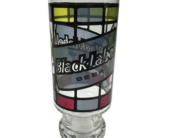 Vintage Black Label Beer Glass Stained Glass Art Deco Carling Vintage Drinks
