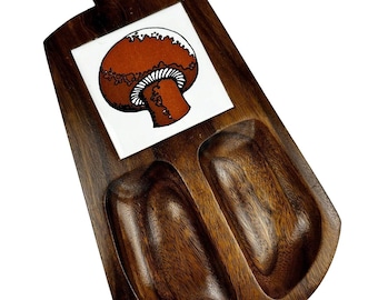 Vintage Mushroom Tile Wood Snack Tray Charcuterie Board