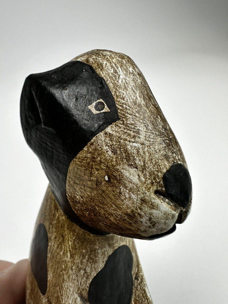 Vintage Folk Art Hand Carved Wood Dog Hand Painted Lightweight Etsy