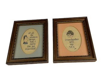 Vintage Pair Grandmother Grandfather Grandparent Prints Illustration Matted Wood Frame