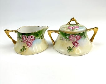 Antique Hand Painted Z.S. and C Creamer & Sugar Victorian Bavaria Floral Signed