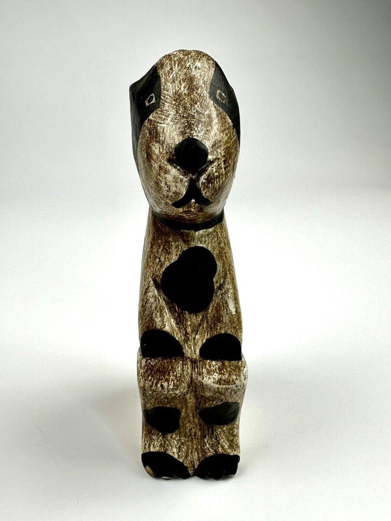 Vintage Folk Art Hand Carved Wood Dog Hand Painted Lightweight Etsy