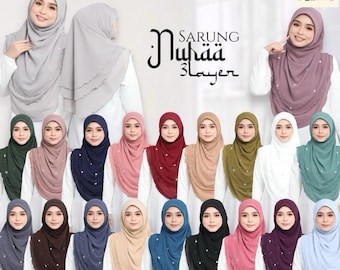 Adults instant hijab with 3 layered design easy to wear and looks elegant solid color muslimah