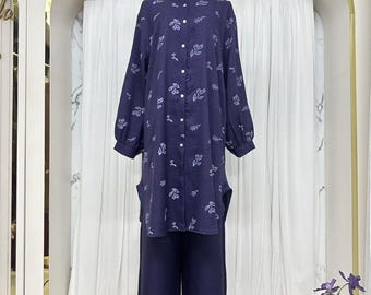 2 pieces set blouse and pants with floral design